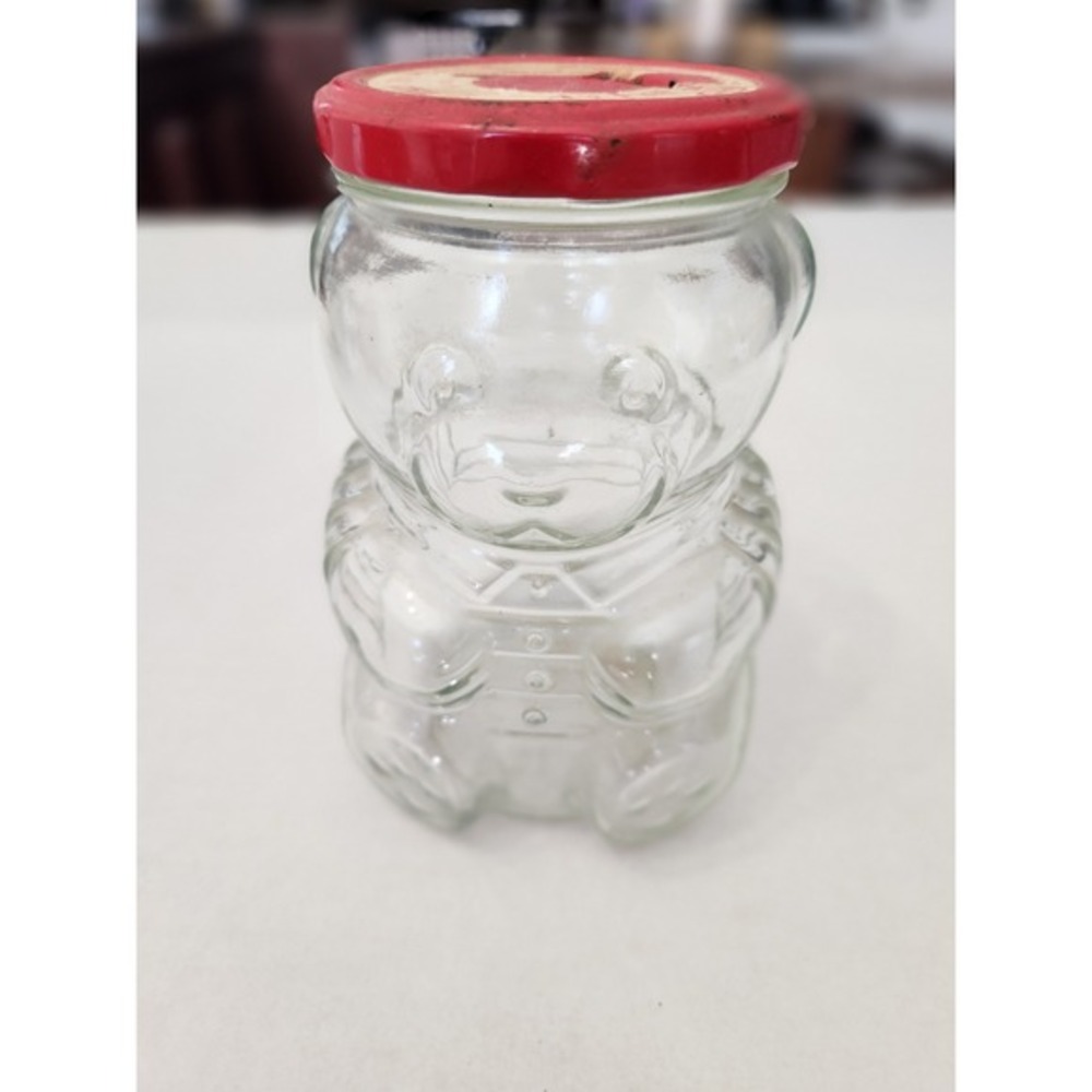 Vintage 1988 Kraft Grape Jelly Glass‎ Jar Bear Shape Collectible Red Lid